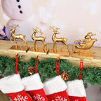 Antique Gold Reindeer & Sleigh Stocking Holder Set for Mantle Set of 4,Deer Stocking Hangers for Firepiece,Christmas Decorations Mantel Hanger for Stocking/Garland (Retro Gold) - Image 5