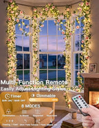 suddus 60LED Garland with Pink Camellia Lights Battery Operated Clear Wire - Image 2