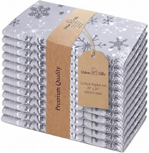 Urban Villa Cloth Napkins Cotton 20x20 (Set of 12) Grey Snow Flake by CottonTrends