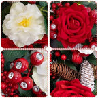 Christmas Wreaths for Front Door 24 Inch Prelit Holiday Wreath with Red Roses, White Peonies, Red Berries, Greenery & Velvet Bow Christmas Door Wreath Indoor Outdoor - Image 3