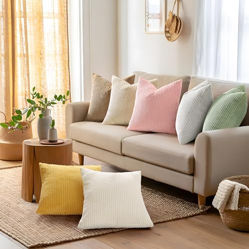 Mecatny Corduroy Decorative Throw Pillow Covers 26x26 Set of 2 Pink - Image 6