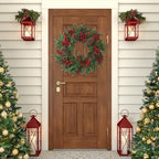 22’’ Artificial Christmas Wreath Norfolk Pine Wreath for Front Door with Pine Needles Red Berries Big Pinecones Christmas Decorations for Winter Farmhouse Wall Indoor Outdoor Home Holiday Xmas Decor - Image 5