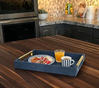 HofferRuffer Faux Leather Serving Tray with Gold Metal Handles, Stylish Decorative Tray Organizer for Coffee Table, Ottoman, Home Decor and Serving (Blue Shagreen, 16.2" x 12.2" x 2") - Image 6