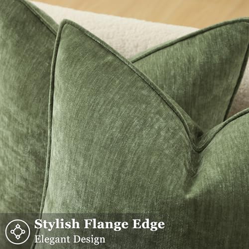 decorUhome Chenille Olive Green Velvet Throw Pillow Covers 22x22 Set of 2 - Image 2