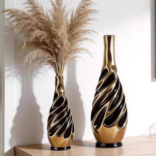 Yundu Gold with Black Vase Set of 2 - Image 3