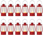 12Pcs Red Mini Lanterns for Centerpiece – Vintage Lantern Decor for Christmas, Halloween, Weddings & Western Party – Hanging Ornaments Bulk with Flicker LED Candle for Cowgirl, Camping Decor by ReperlaSpecialMiniSmallLanternDecoration