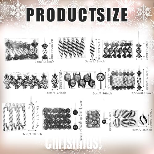 96 Pcs Christmas Tree Ornaments Black White Candy Ball Ornament - Image 2