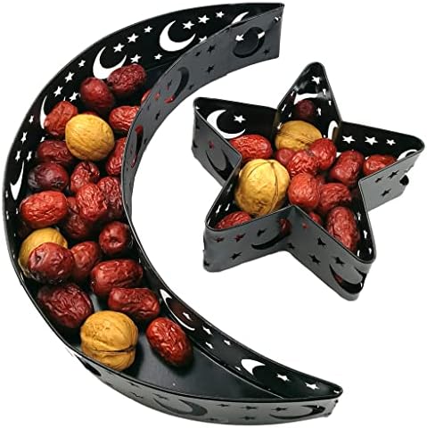 Moon Star Dinner Plate Tray Fruit Plate Ramadan Decoration, Eid Mubarak Moon Star Serving Tray Tableware Dessert Food Storage Container for Islam Muslim Party Festival Table Decor - Image 2