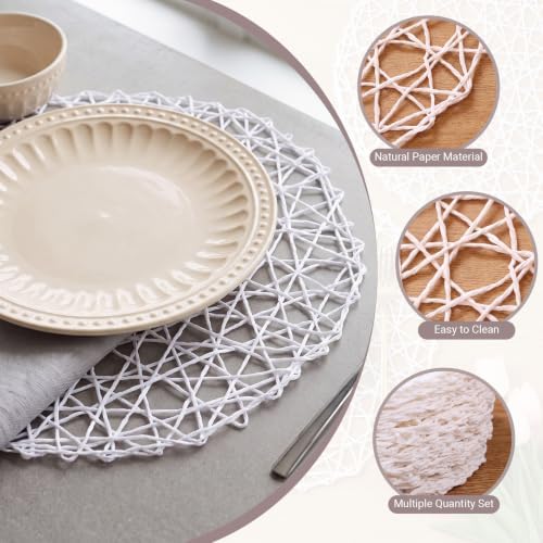 Threehoney Paper Braided Round Placemats, Set of 36, White, 13 in - Image 3