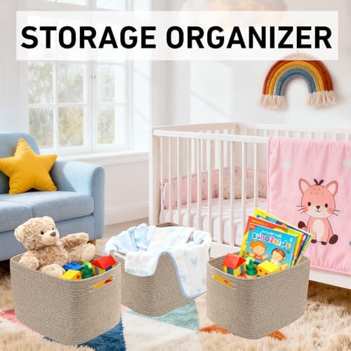 3 Pack Woven Baskets,Storage Baskets for Shelves with Handles - Image 4