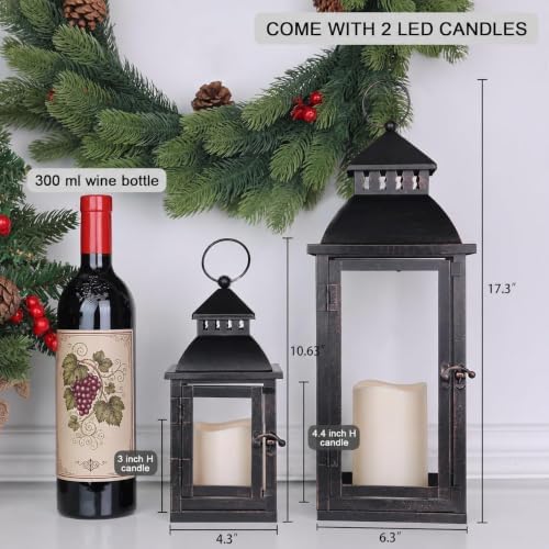 NEEDOMO LED Lanterns Decorative Outdoor&Indoor, Set of 2 Large Bronze Metal Lantern Decor with LED Candle, Lantern Decor for Porch, Patio, Garden, Balcony, Wedding, Spring Decorations (NO Glass) - Image 4