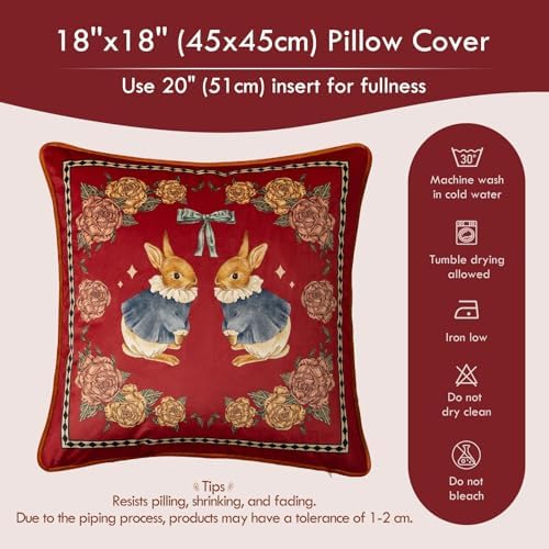 Vintage Christmas Pillow Cover 18x18, Floral Bunny - Image 6