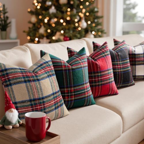 MIULEE Fall Plaid Decorative Pillow Covers Set of 2 22x22 Khaki - Image 7
