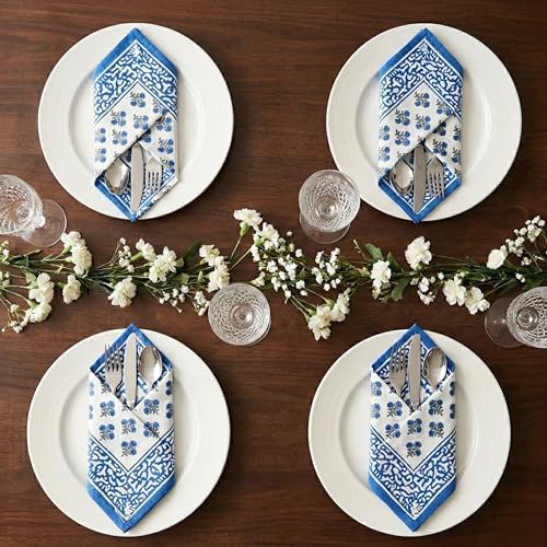 ATOSII Gulbahar Blue 100% Cotton Designer Summer Dinner Napkins, Block Print, Washable Durable Table Linen for Everyday Use Weddings Parties Outdoors I 20 X 20 Inches I Set of 4 I - Image 7
