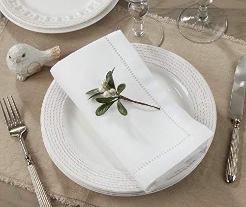 SARO LIFESTYLE Classic Hemstitch Cloth Napkins (Set of 12) - Elegant Everyday Dinner Napkins with Textured Fabric and Hemstitched Border for Dining Tables and Formal Entertaining, 18"x18", White - Image 3