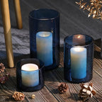 Large Hurricane Candle Holder Set of 3 Blue Candle Holders for Pillar Candles, Seeded Bubbles Glass Candle Holder, Blue Glass Cylinder Vases for Table Centerpieces, Home, Patio and Wedding 10"7"4"H - Image 3