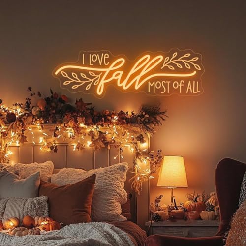 I Love Fall Most Of All LED Neon Sign, Dimmable Fall Home Bedroom Wall Decor Neon Light Autumn Party Garden Harvest Thanksgiving Door Decor by Unknown