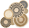 7 PCS Boho Wall Basket Decor, Handwoven Seagrass wall Hanging Baskets – Round Bohemian Wall basket for Farmhouse, Home, Room, Rustic Decor, Table Centerpiece (Black) by AKAZA