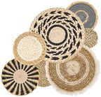 7 PCS Boho Wall Basket Decor, Handwoven Seagrass wall Hanging Baskets – Round Bohemian Wall basket for Farmhouse, Home, Room, Rustic Decor, Table Centerpiece (Black) by AKAZA
