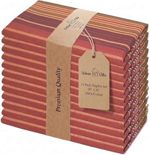 Urban Villa Cloth Napkins Cotton 20x20 (Set of 12) Fall Stripes by CottonTrends