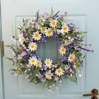 24 Inches Summer Wreaths for Front Door Blue Summer Door Wreath Spring Floral Wreath with Wildflower White Sunflower for Porch Indoors Outdoor Window Home Decorations - Image 4