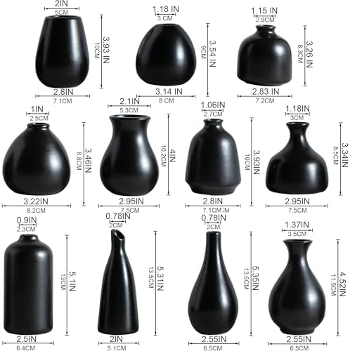 Ceramic Bud Vases, Black Mini Vase Set of 11, Small Pottery Vases for Flowers Mini Ceramic Vases for Pampas Grass Vase Bulk for Wedding Table Centerpieces Decoration Boho Home Decor - Image 3