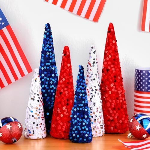 6 Pcs Red White Blue Glitter Cone Trees 4th of July,Independence Day - Image 5