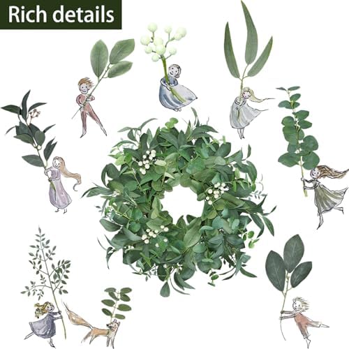 20"-22“ Green Eucalyptus Wreaths for Front Door with White Berries – Lifelike Spring, Summer, and Winter Wreath for Farmhouse Front Porch, Window, Door Decor - Image 2