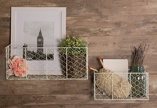 DII Chicken Wire Collection Farmhouse Vintage Wall Baskets, Medium Basket, White - Image 5