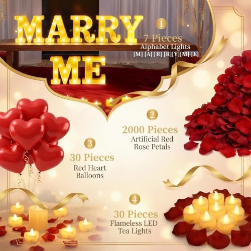 Marry Me Sign Light Up Letters, Proposal Decorations Kits Romantic Night - Image 5