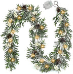 6FT Christmas Garland with Lights, Christmas Decorations Indoor Outdoor Pre-lit Artificial Pine Garland with Battery Operated Timer, Home Holiday Decor Flocked Garland for Mantel Window Stairs Wall by OZFHUA