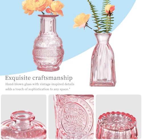 Glass Bud Vases Set of 32 - Pink Assorted Small Mini Glass Vases for Flowers, Crystal Vintage Vase Set, Bulk Centerpieces for Table Décor, Wedding, Home and Events (Pink, 32 Pcs) - Image 4
