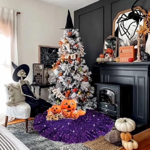 Purple Christmas Tree Skirt Ruffle 45 in Tree Skirt for Halloween - Image 4