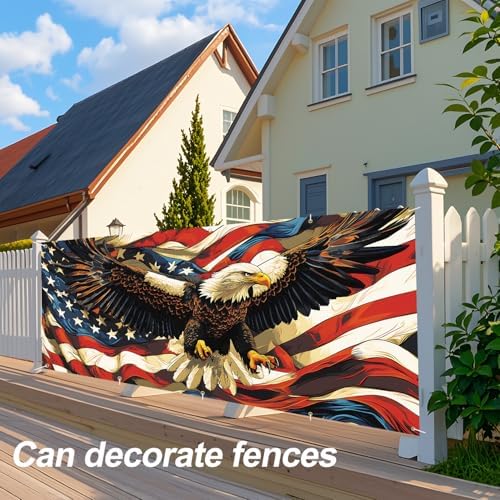Eagle American Flag Garage Door Banner 7x16FT, Patriotic Bald Eagle & American Flag Garage Door Cover, Outdoor Decoration for Independence Day and National Holidays - Image 5