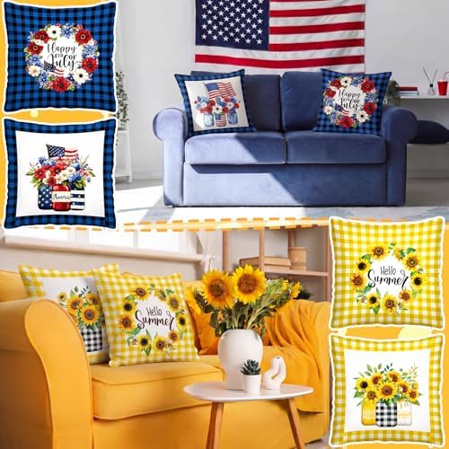 Mindsoft 20 Pcs Holiday Pillow Covers 18 x 18 Easter Pillow Cover Spring Summer 250th Anniversary Pillowcase Decorative Seasonal Cushion Case for Farmhouse Home Sofa(Watering Can) - Image 2