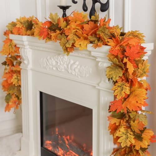 PARTY JOY 6PCS Orange Leaf Garland, 5.6Ft Halloween Garland Artificial Maple Leaf Autumn Hanging Fall Vines Thanksgiving Decorations Fall Decor - Image 4