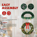 VINGLI 36 Inch Christmas Door Wreath Decorations with 100 Lights and 300 PVC Branches, Pre-lit Artificial Christmas Wreath for Front Door, Xmas Wreath w/Bow, Pine Cones, Ornaments (Plug-in) - Image 5