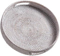 Jungle Culture Round Rattan Tray 14" • Whitewash Wicker Woven Basket Decor by JungleCulture