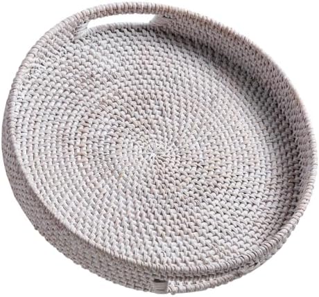 Jungle Culture Round Rattan Tray 14" • Whitewash Wicker Woven Basket Decor by JungleCulture