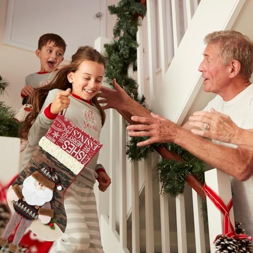 Foaincore Vintage Christmas Stocking 6 Pack 18 Inches with 6 Pieces Zinc Alloy Stocking Holders Fireplace Adjustable Holders for Family Holiday Mantel(Snowman) - Image 5