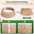 ELYKEN 33 Inch Woven Rattan Christmas Tree Collar, Stylish Seagrass & Water Hyacinth Xmas Tree Skirt for Artificial Trees, Wicker Tree Base Cover with Cord Cut-Out Farmhouse Tree Ring for Home Decor - Image 5