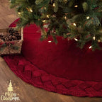 NIBESSER Knit Tree Skirt Red 48" Christmas Tree Skirt Red Knitted Tree Skirt Mat for Christmas Decorations Yarn Thick Rustic Cable Knit Tree Mat for Home Party Holiday Ornaments - Image 5