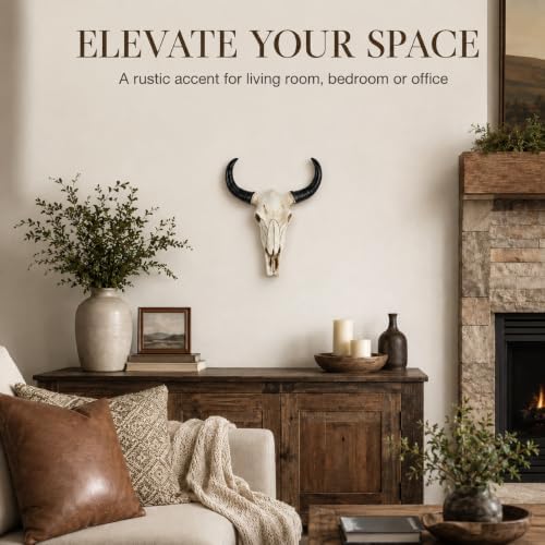 IMIKEYA Cow Skull Wall Decor, Resin Bull Skull with Horns, 8.5x8.5x2.4 Inch - Image 2