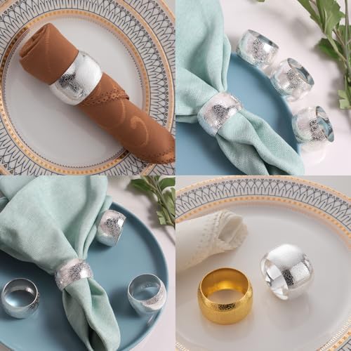 Set of 100 Napkin Rings Metal Silver Circular Napkin Ring, Napkin Rings Bulk Dinner Banquet Serviette Decor, Dining Table Setting for Thanksgiving Christmas Halloween Holiday Wedding Party - Image 3