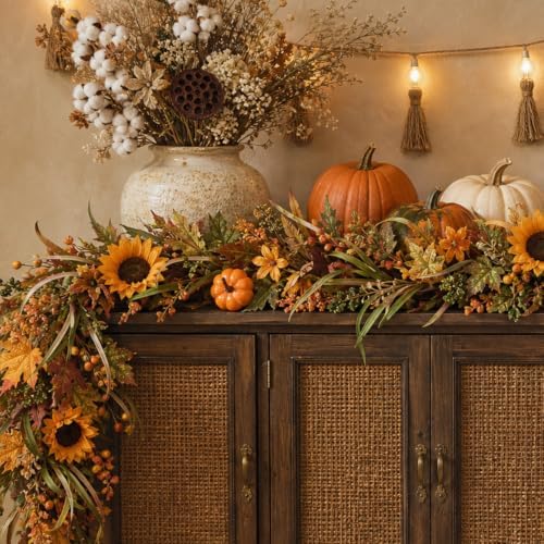 6 Ft Fall Garland for Mantle, Pumpkins Artificial Autumn Garland Decor - Image 5