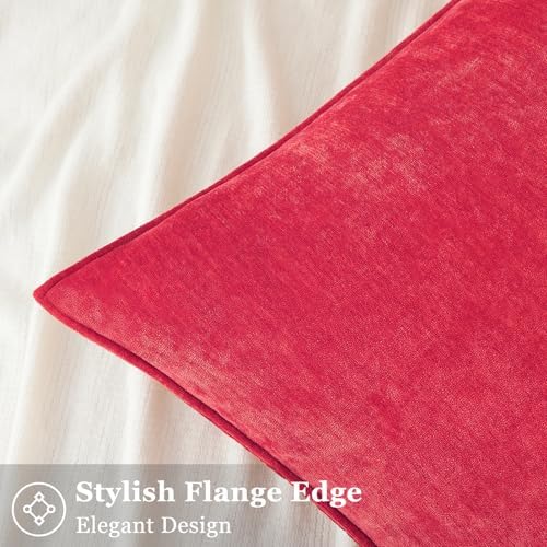decorUhome Chenille Red Velvet Throw Pillow Covers 24x24 Set of 2 - Image 3