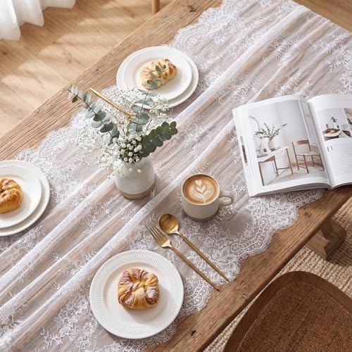 Remagr 6 Pcs White Lace Table Runners 30" x 120" Floral Wedding Decor - Image 3