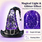 Halloween Snow Globe Lighted Witch Hat Decor Purple LED Glitter Water Globe - Image 4