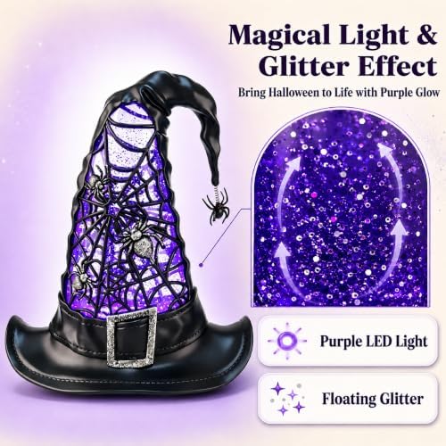 Halloween Snow Globe Lighted Witch Hat Decor Purple LED Glitter Water Globe - Image 4