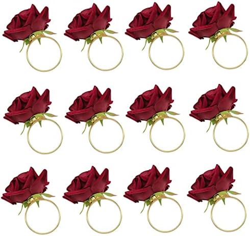 60 PCS Red Rose Shape Towel Buckle Napkin Ring Wedding Valentine's Day Hotel Table Decor Metal Gold Napkin Holder - Image 3